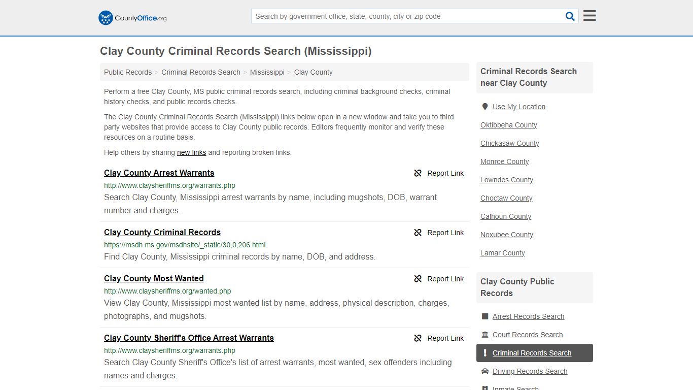Clay County Criminal Records Search (Mississippi) - County Office